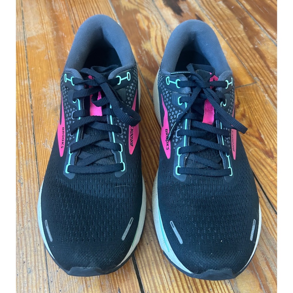 Brooks Ghost 14 Womens Running Shoes Black Pink Teal Size 11 Medium Athletic
